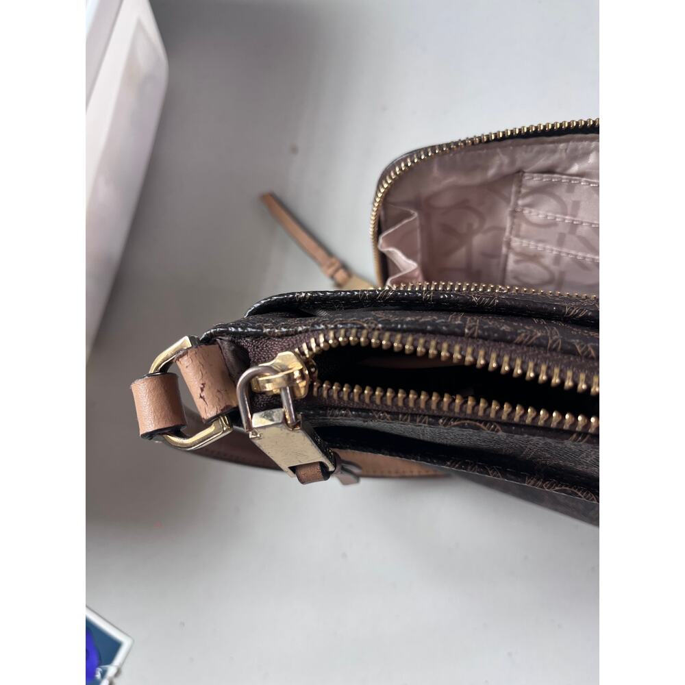 Calvin Klein Brown Monogram Crossbody Bag Zip Top Multi Pocket - Picture 10 of 10